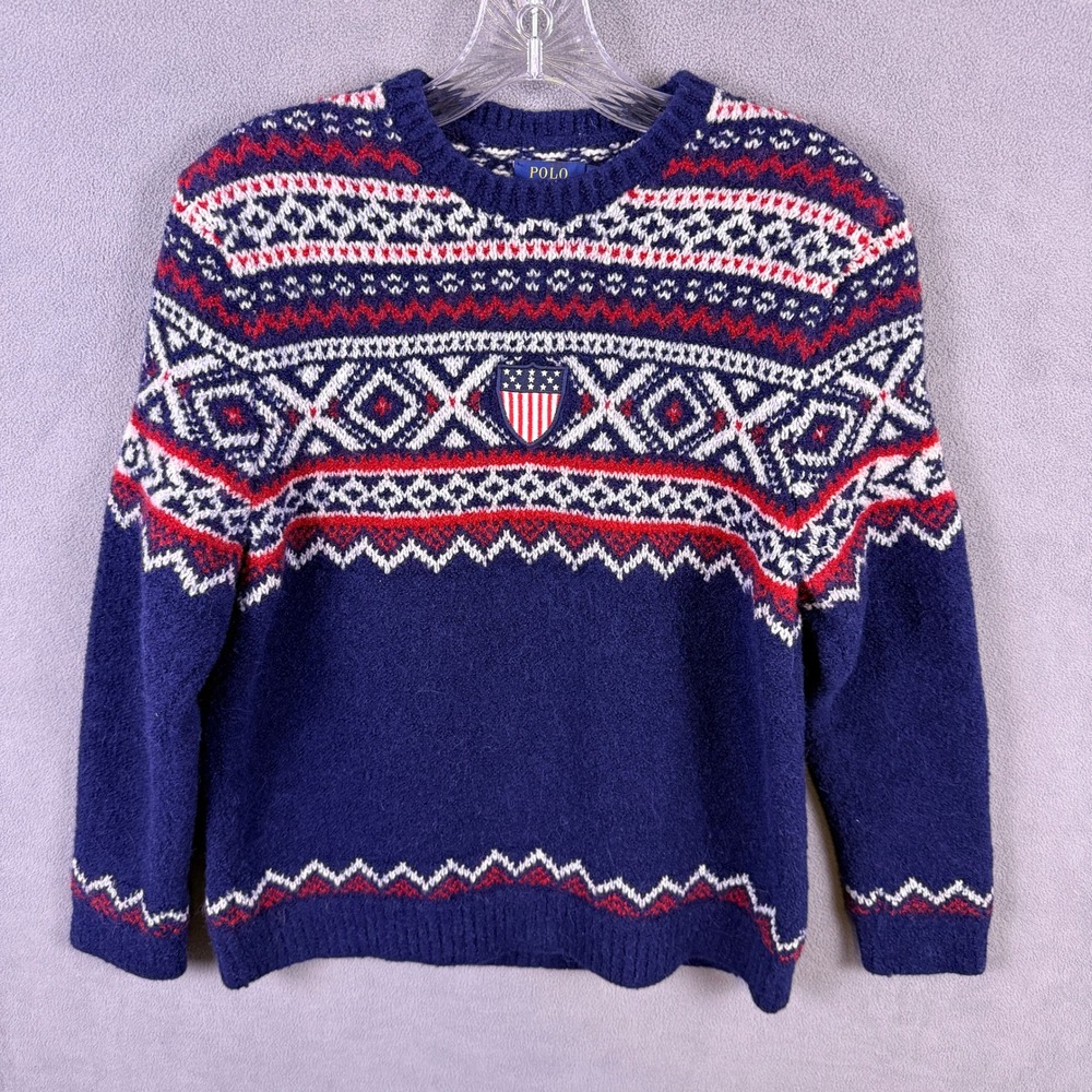 Polo Ralph Lauren Team USA Wool Sweater Mens S 2018 Olympic Fair Isle SHRUNK